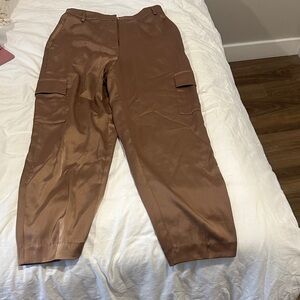 Brown Satin Cargo Pants